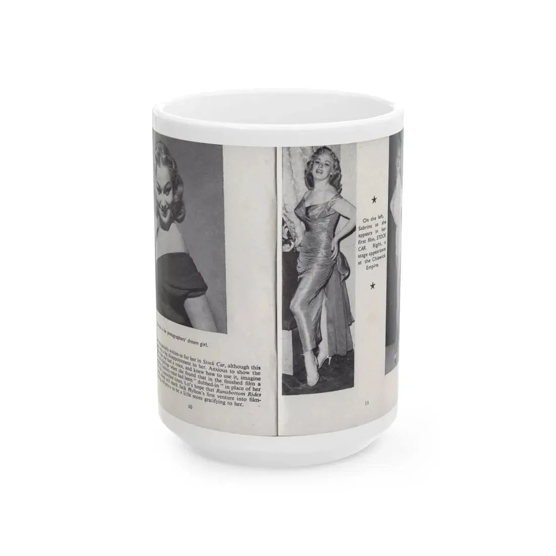 Norma Sykes #140 - 66 PHOTOGRAPHS OF Sabrina U.K. Pocket Mag. Pages 10 & 11 (Vintage Female Icon) White Coffee Mug 15oz - Go Mug Yourself