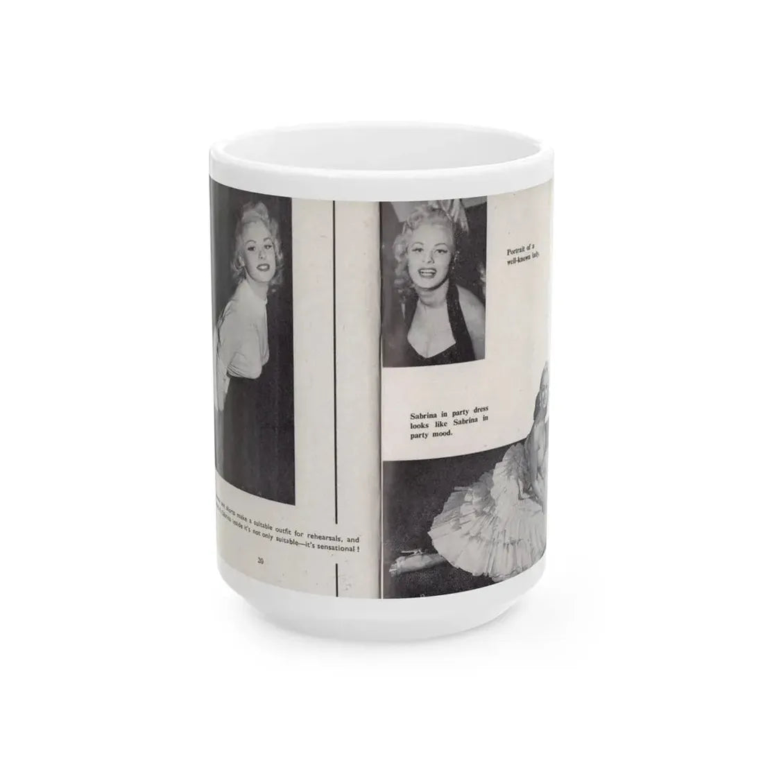 Norma Sykes #145 - 66 PHOTOGRAPHS OF Sabrina U.K. Pocket Mag. Pages 20 & 21 (Vintage Female Icon) White Coffee Mug 15oz - Go Mug Yourself