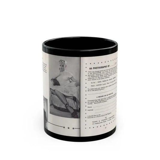 Norma Sykes #157 - 66 PHOTOGRAPHS OF Sabrina U.K. Pocket Mag. Pages 44 & 45 (Vintage Female Icon) Black Coffee Mug 11oz - Go Mug Yourself