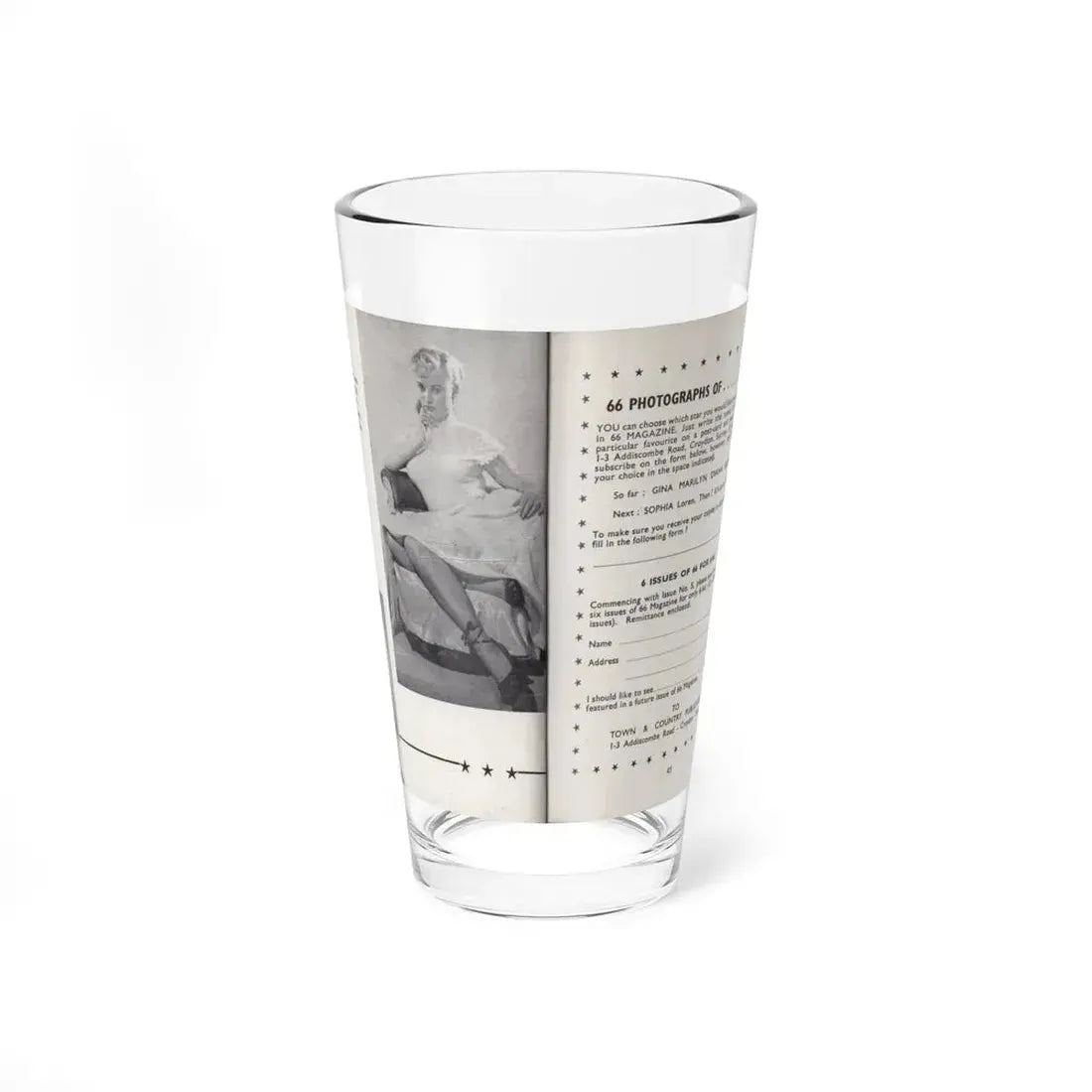 Norma Sykes #157 - 66 PHOTOGRAPHS OF Sabrina U.K. Pocket Mag. Pages 44 & 45 (Vintage Female Icon) Pint Glass 16oz 16oz - Go Mug Yourself