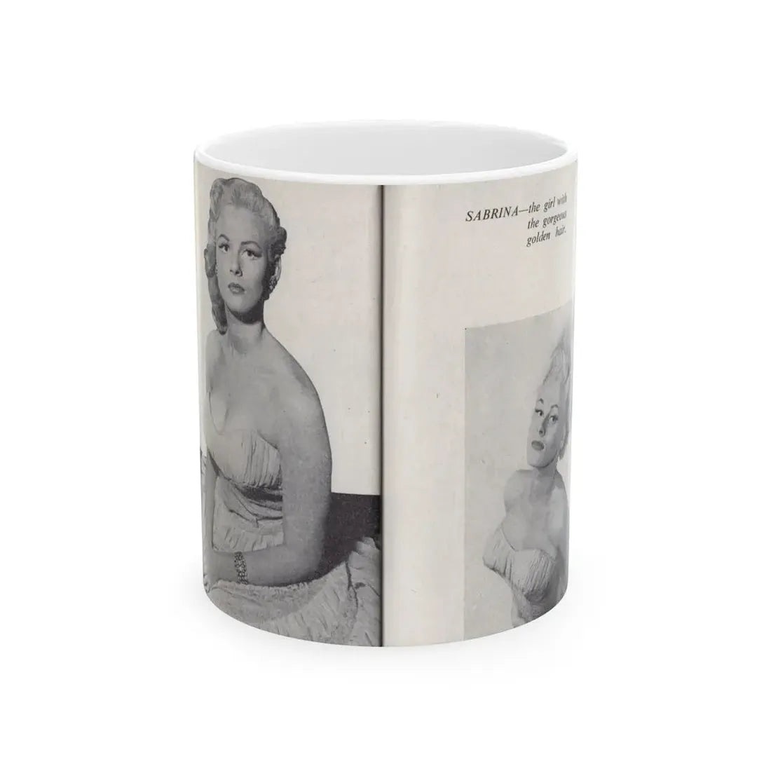 Norma Sykes #161 - 66 PHOTOGRAPHS OF Sabrina U.K. Pocket Mag. Pages 52 & 53 (Vintage Female Icon) White Coffee Mug 11oz - Go Mug Yourself