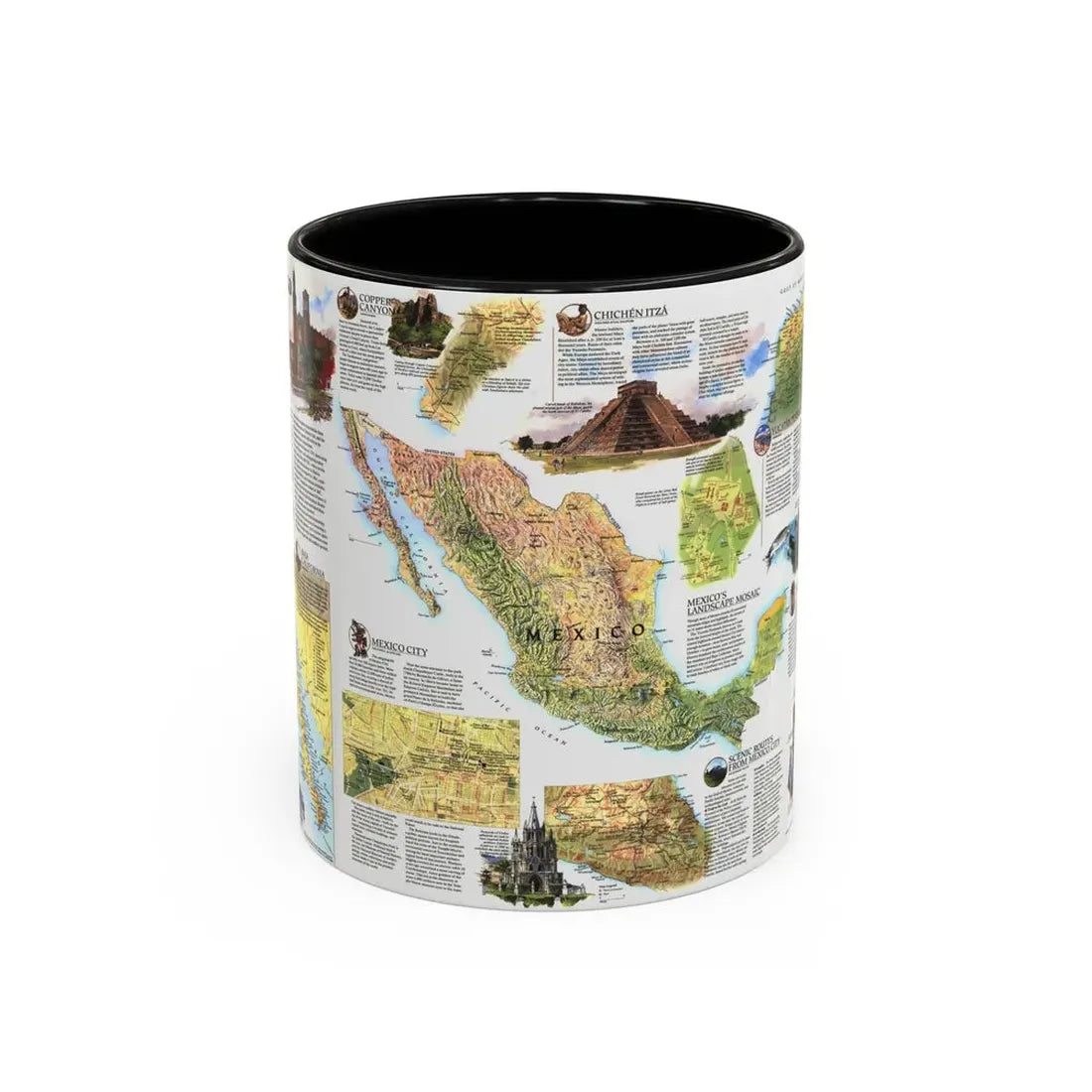 North America - A Traveller's Map of Mexico (1994) (Map) Accent Coffee Mug 11oz Black - Go Mug Yourself