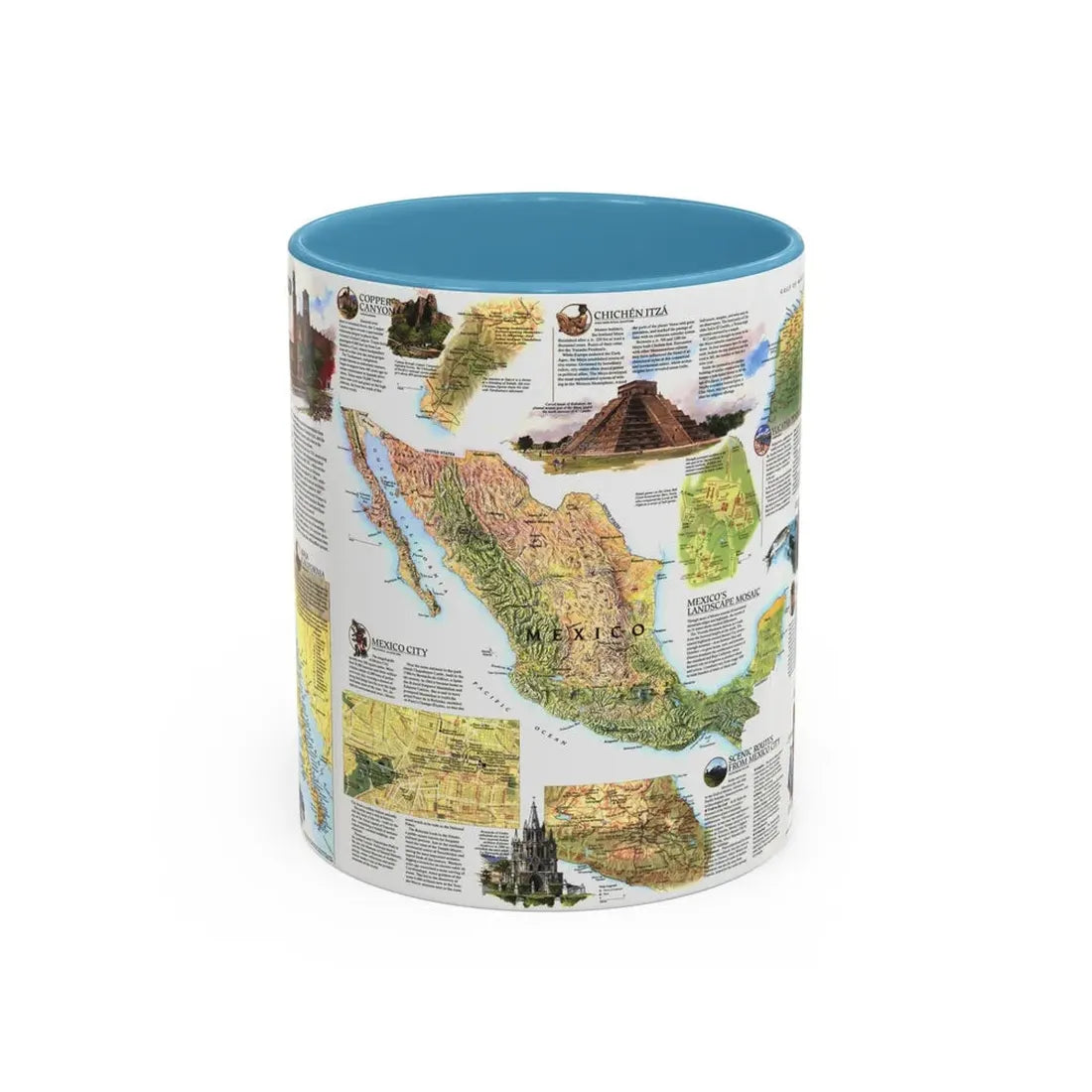 North America - A Traveller's Map of Mexico (1994) (Map) Accent Coffee Mug 11oz Light Blue - Go Mug Yourself
