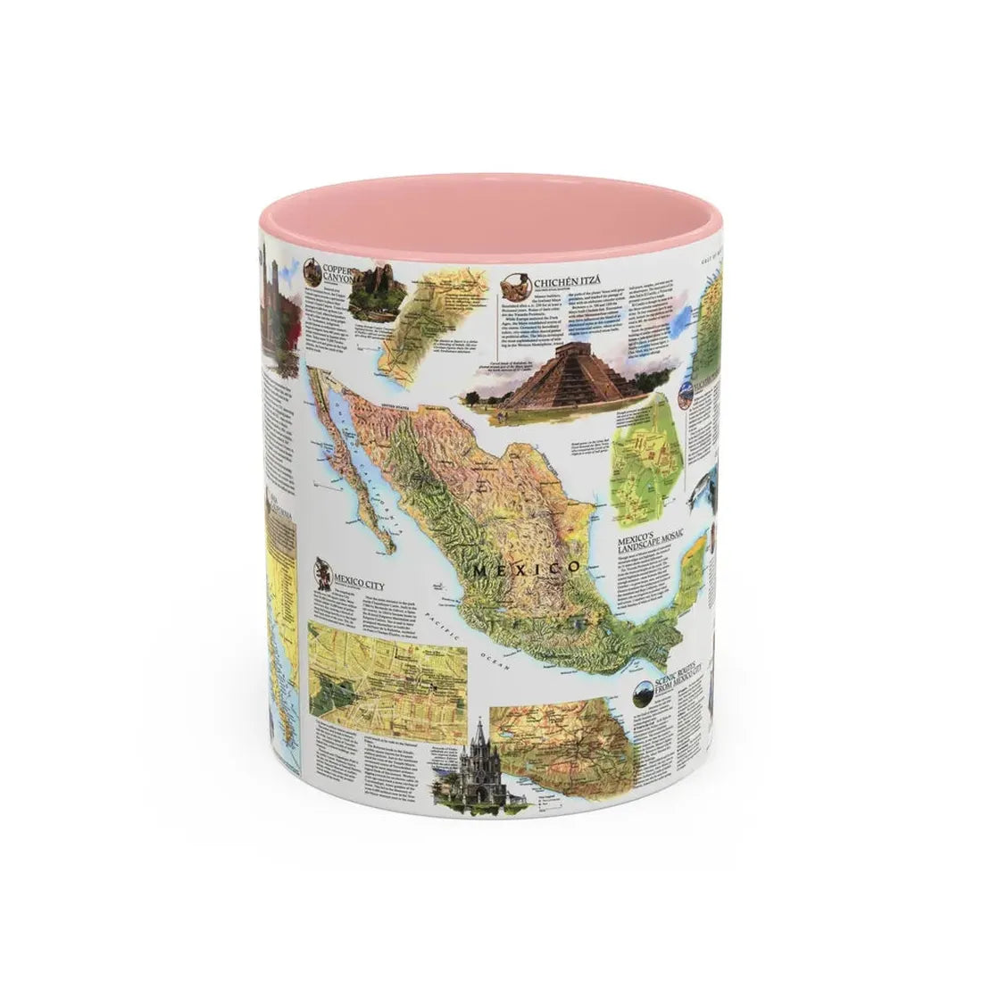 North America - A Traveller's Map of Mexico (1994) (Map) Accent Coffee Mug 11oz Pink - Go Mug Yourself