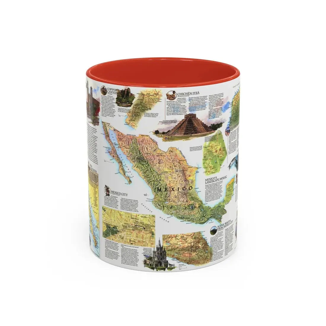 North America - A Traveller's Map of Mexico (1994) (Map) Accent Coffee Mug 11oz Red - Go Mug Yourself