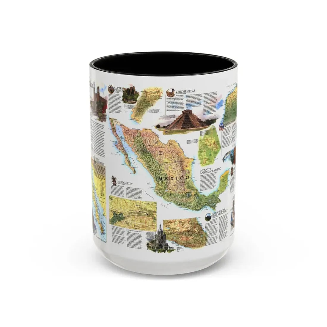 North America - A Traveller's Map of Mexico (1994) (Map) Accent Coffee Mug 15oz Black - Go Mug Yourself