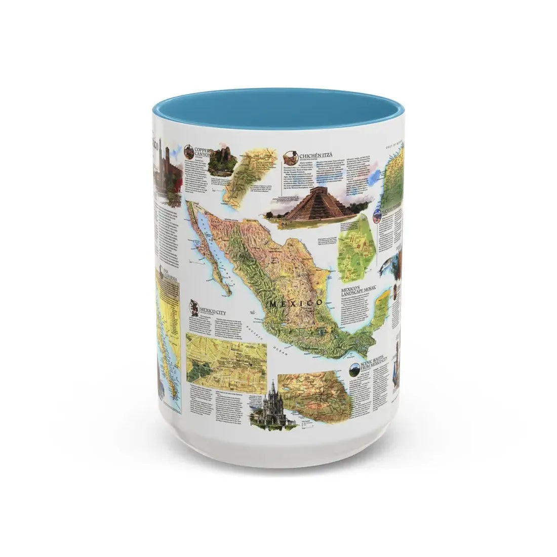 North America - A Traveller's Map of Mexico (1994) (Map) Accent Coffee Mug 15oz Light Blue - Go Mug Yourself