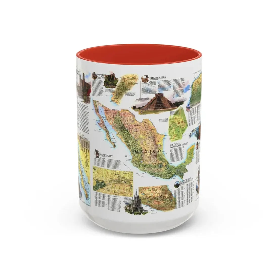 North America - A Traveller's Map of Mexico (1994) (Map) Accent Coffee Mug 15oz Red - Go Mug Yourself