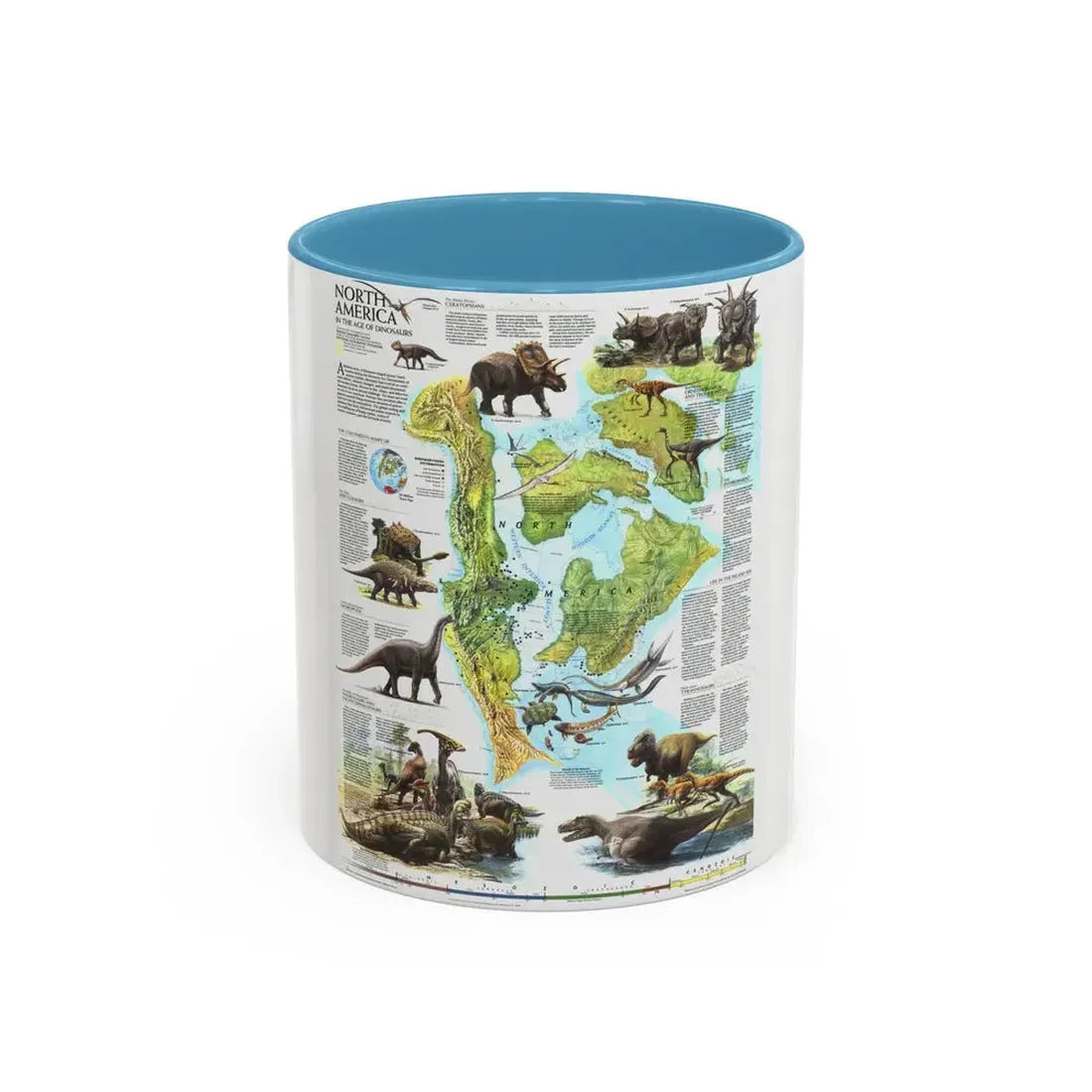 North America - Age of Dinosaurs (1993) (Map) Accent Coffee Mug 11oz Light Blue - Go Mug Yourself