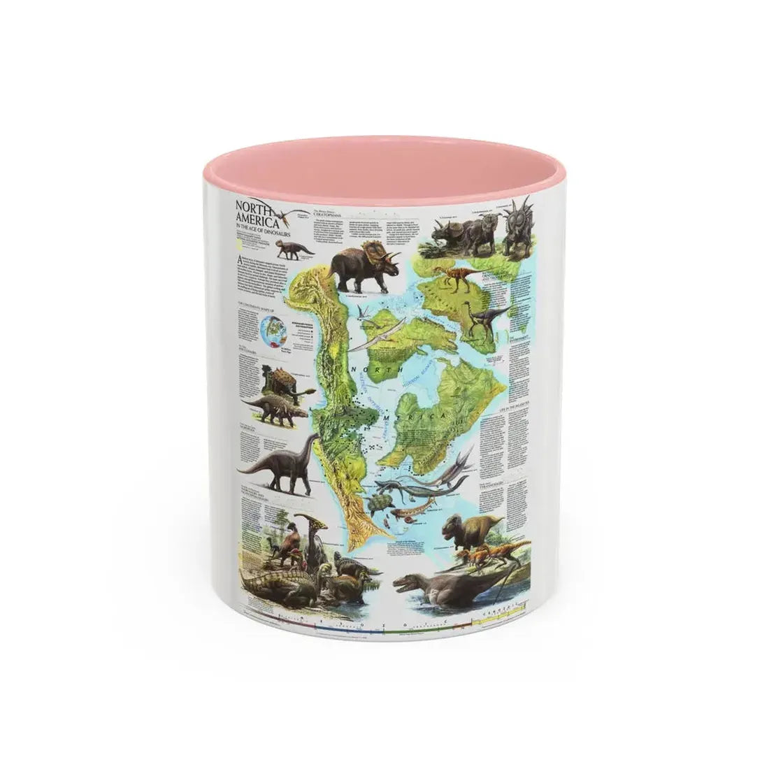 North America - Age of Dinosaurs (1993) (Map) Accent Coffee Mug 11oz Pink - Go Mug Yourself