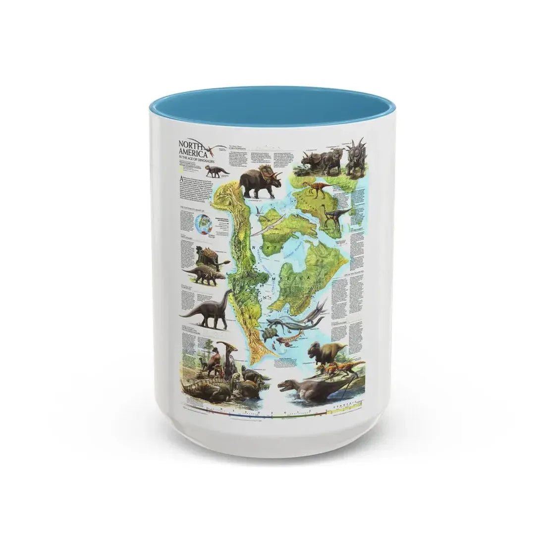 North America - Age of Dinosaurs (1993) (Map) Accent Coffee Mug 15oz Light Blue - Go Mug Yourself