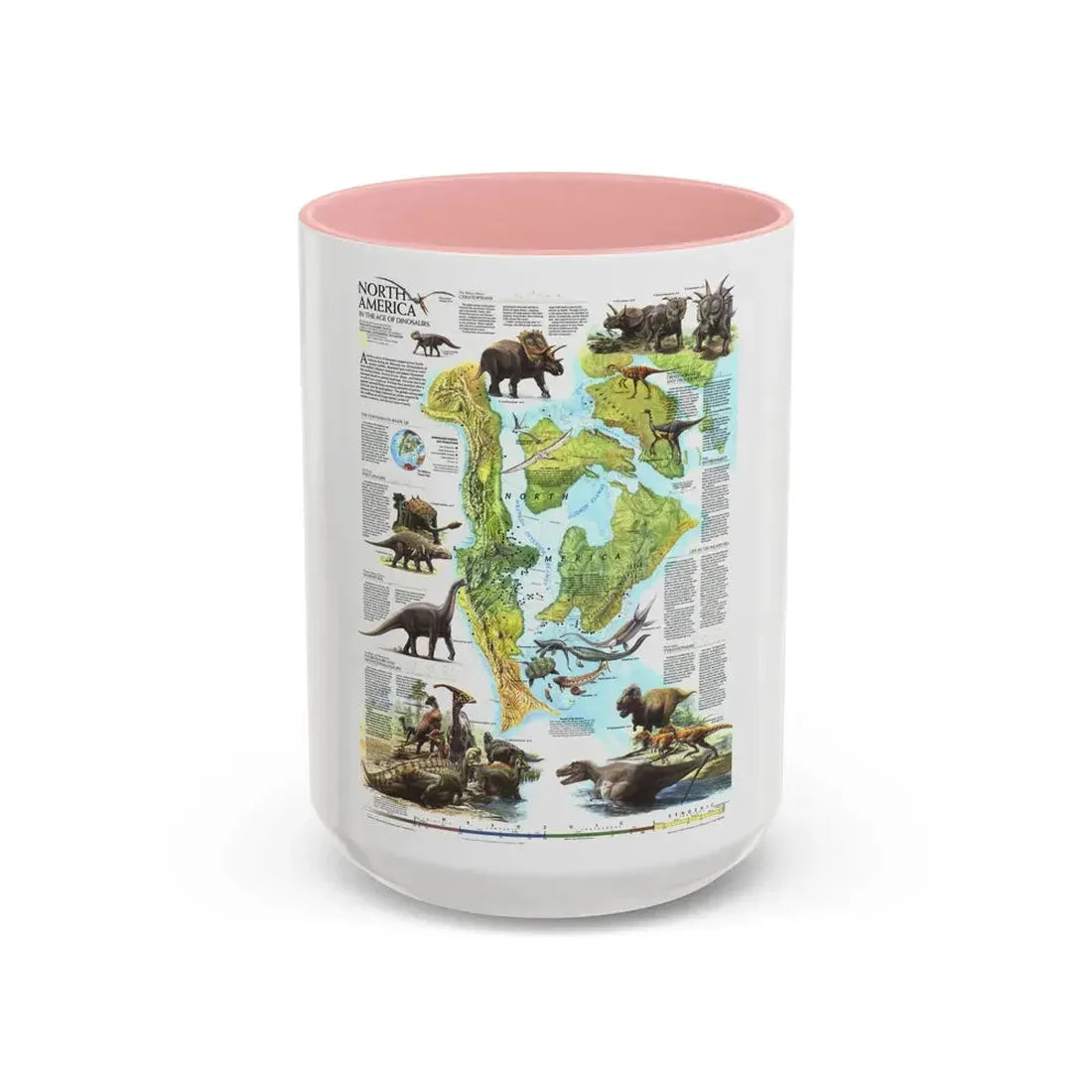 North America - Age of Dinosaurs (1993) (Map) Accent Coffee Mug 15oz Pink - Go Mug Yourself