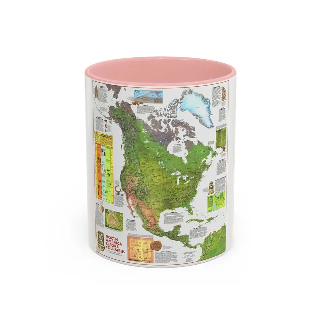 North America - Before Columbus (1972) (Map) Accent Coffee Mug 11oz Pink - Go Mug Yourself