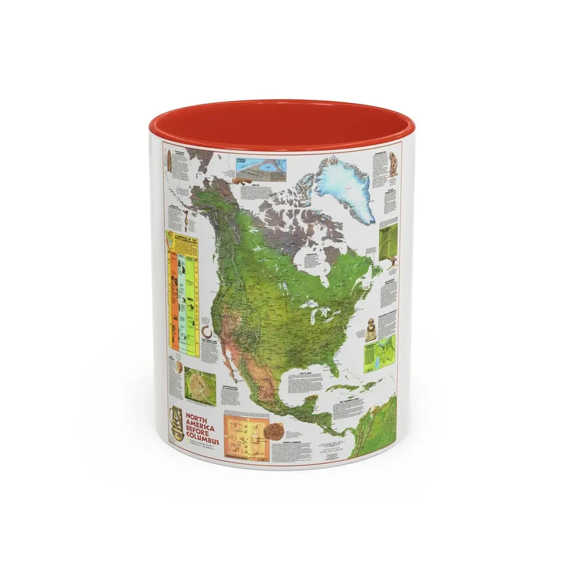 North America - Before Columbus (1972) (Map) Accent Coffee Mug 11oz Red - Go Mug Yourself