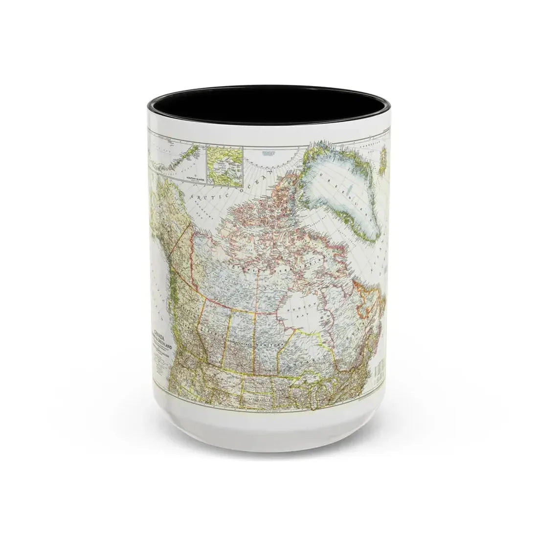 North America - Canada, Alaska, Greenland (1947) (Map) Accent Coffee Mug 15oz Black - Go Mug Yourself