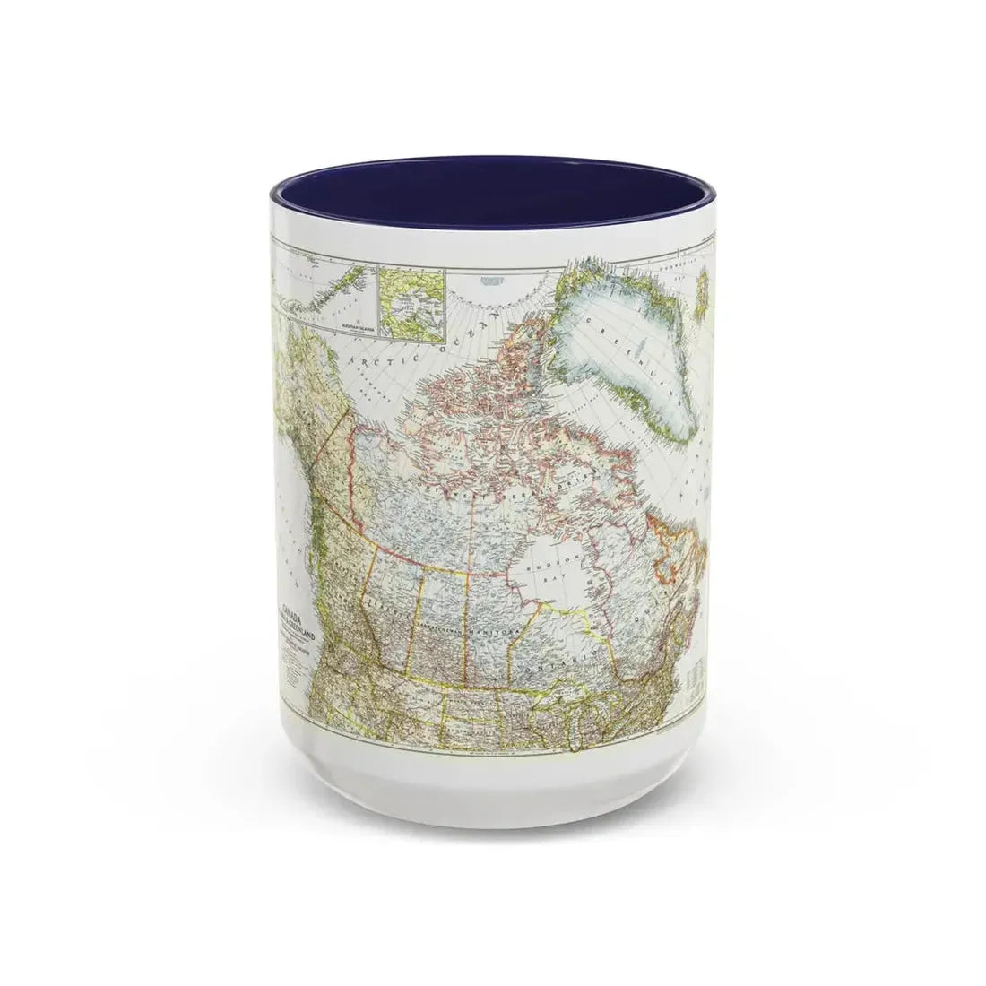 North America - Canada, Alaska, Greenland (1947) (Map) Accent Coffee Mug 15oz Navy - Go Mug Yourself