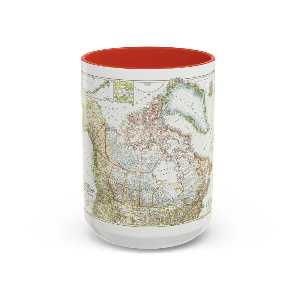 North America - Canada, Alaska, Greenland (1947) (Map) Accent Coffee Mug 15oz Red - Go Mug Yourself