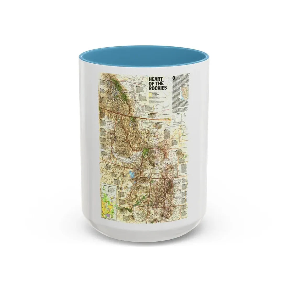 North America - Heart of the Rockies (1995) (Map) Accent Coffee Mug 15oz Light Blue - Go Mug Yourself