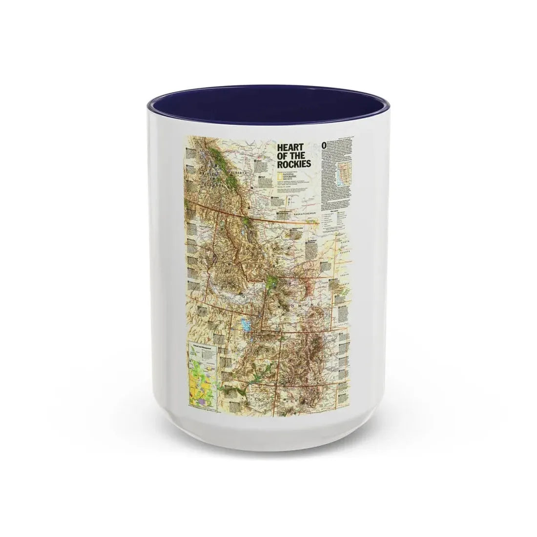 North America - Heart of the Rockies (1995) (Map) Accent Coffee Mug 15oz Navy - Go Mug Yourself