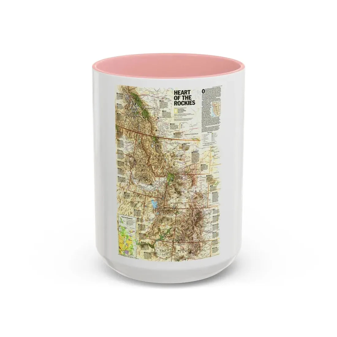 North America - Heart of the Rockies (1995) (Map) Accent Coffee Mug 15oz Pink - Go Mug Yourself