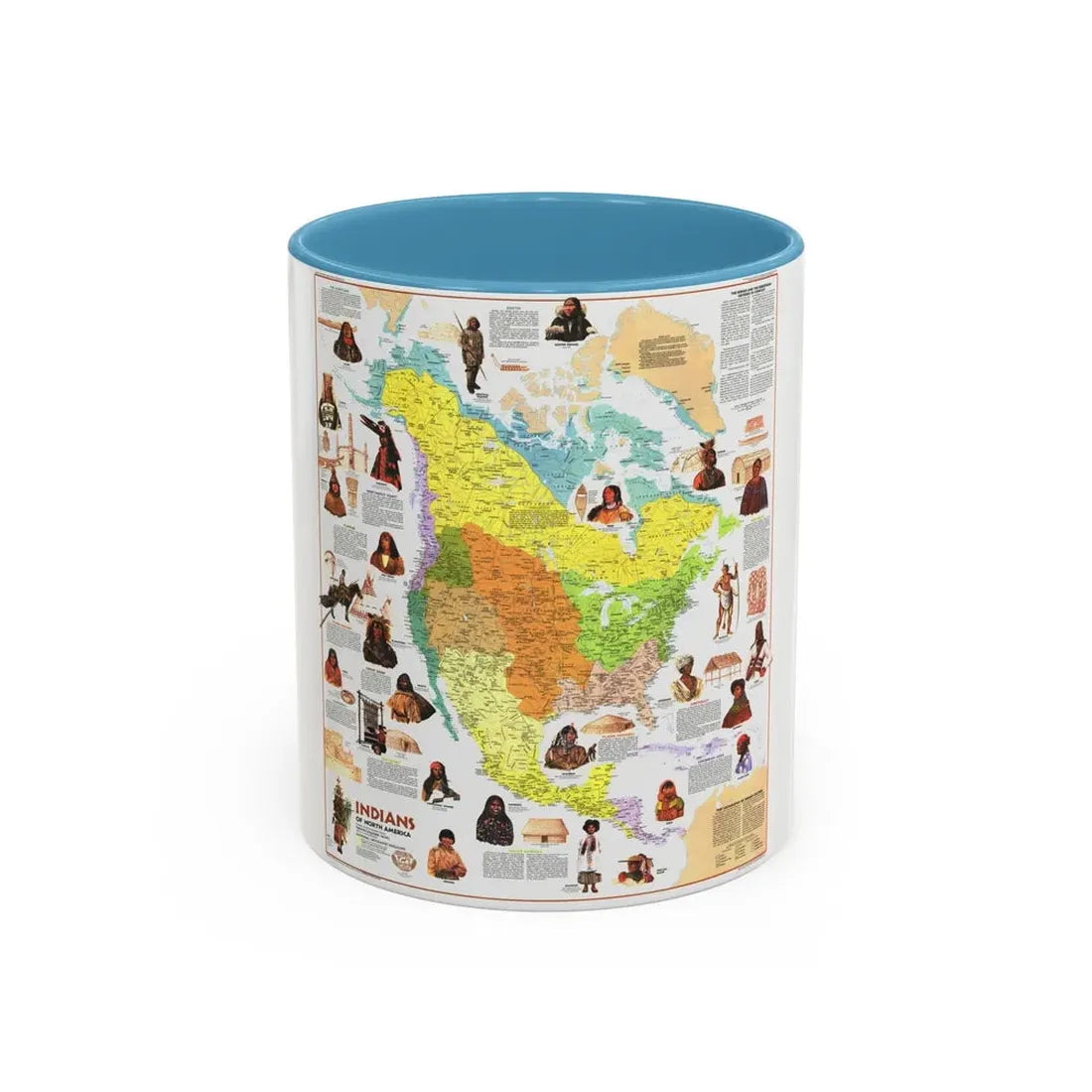 North America - Indians of (1973) (Map) Accent Coffee Mug 11oz Light Blue - Go Mug Yourself