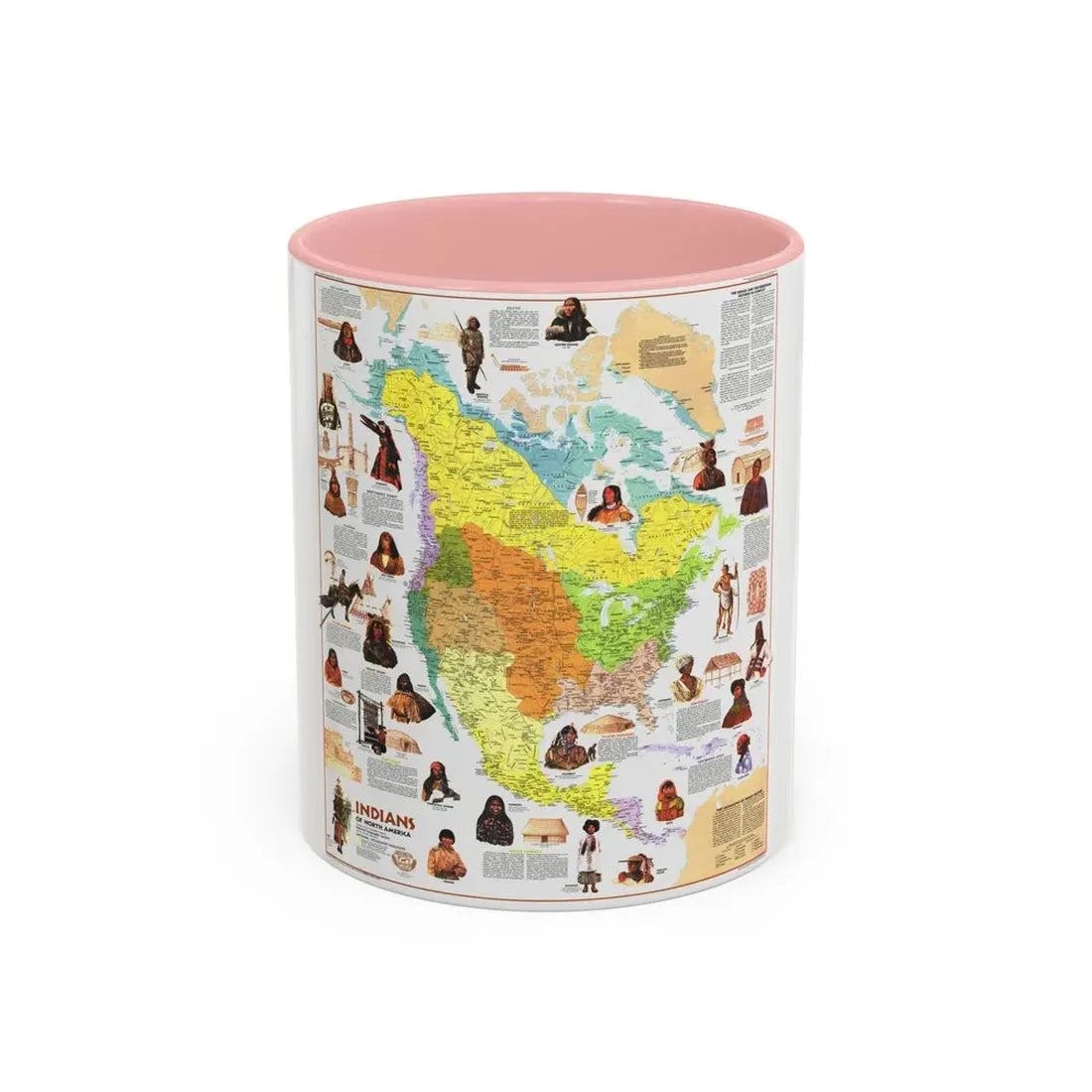 North America - Indians of (1973) (Map) Accent Coffee Mug 11oz Pink - Go Mug Yourself