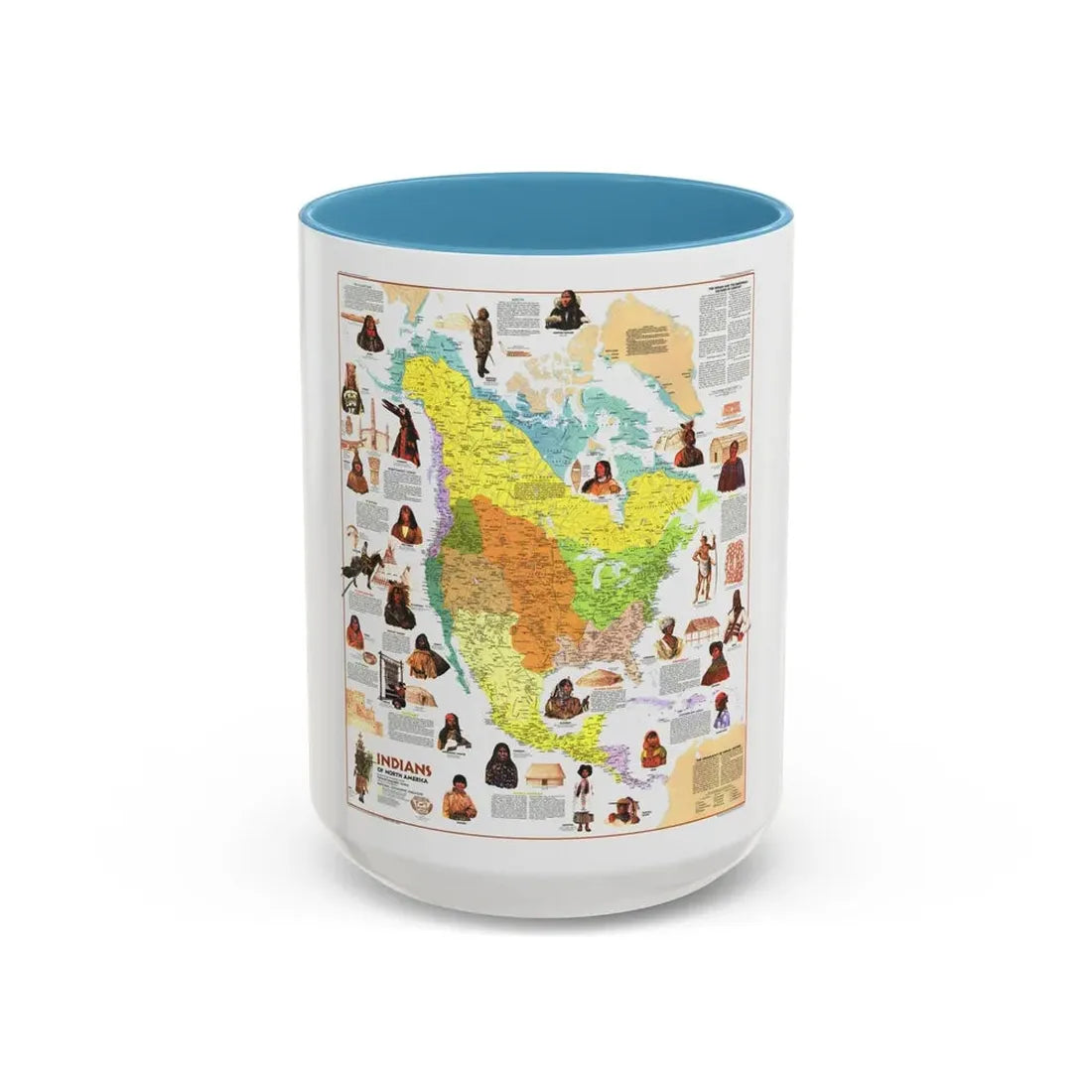 North America - Indians of (1973) (Map) Accent Coffee Mug 15oz Light Blue - Go Mug Yourself