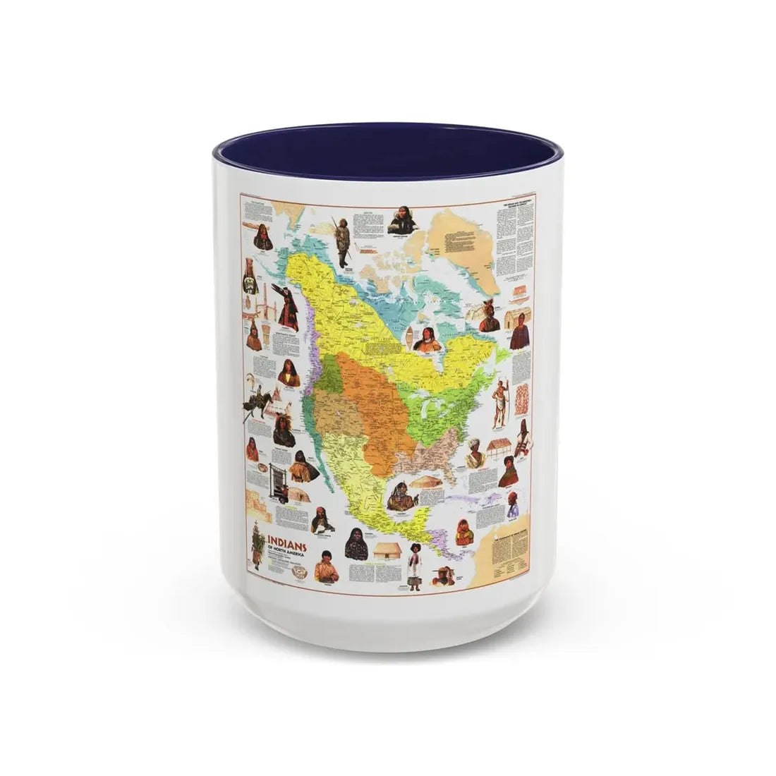 North America - Indians of (1973) (Map) Accent Coffee Mug 15oz Navy - Go Mug Yourself