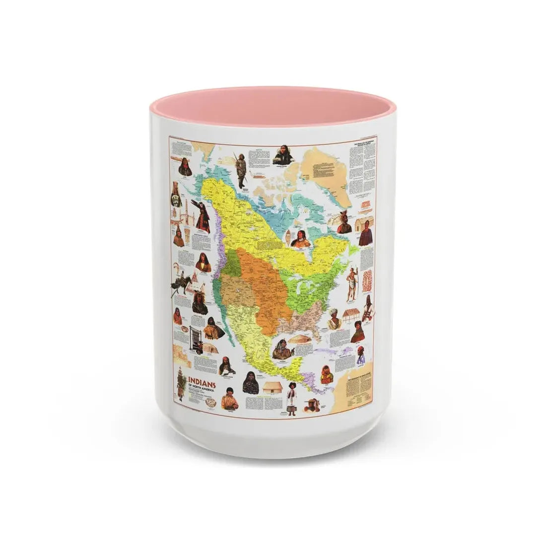 North America - Indians of (1973) (Map) Accent Coffee Mug 15oz Pink - Go Mug Yourself