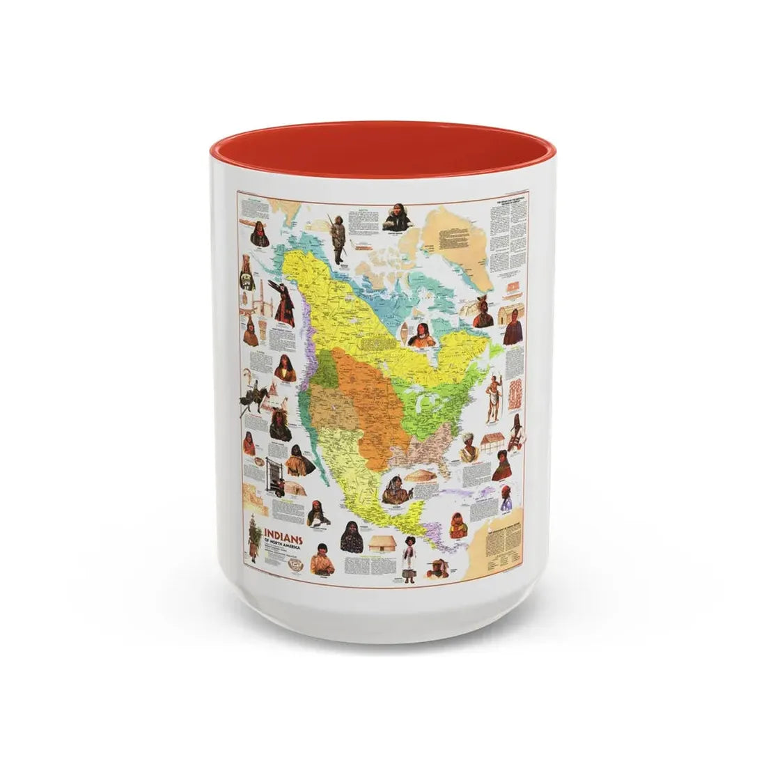 North America - Indians of (1973) (Map) Accent Coffee Mug 15oz Red - Go Mug Yourself