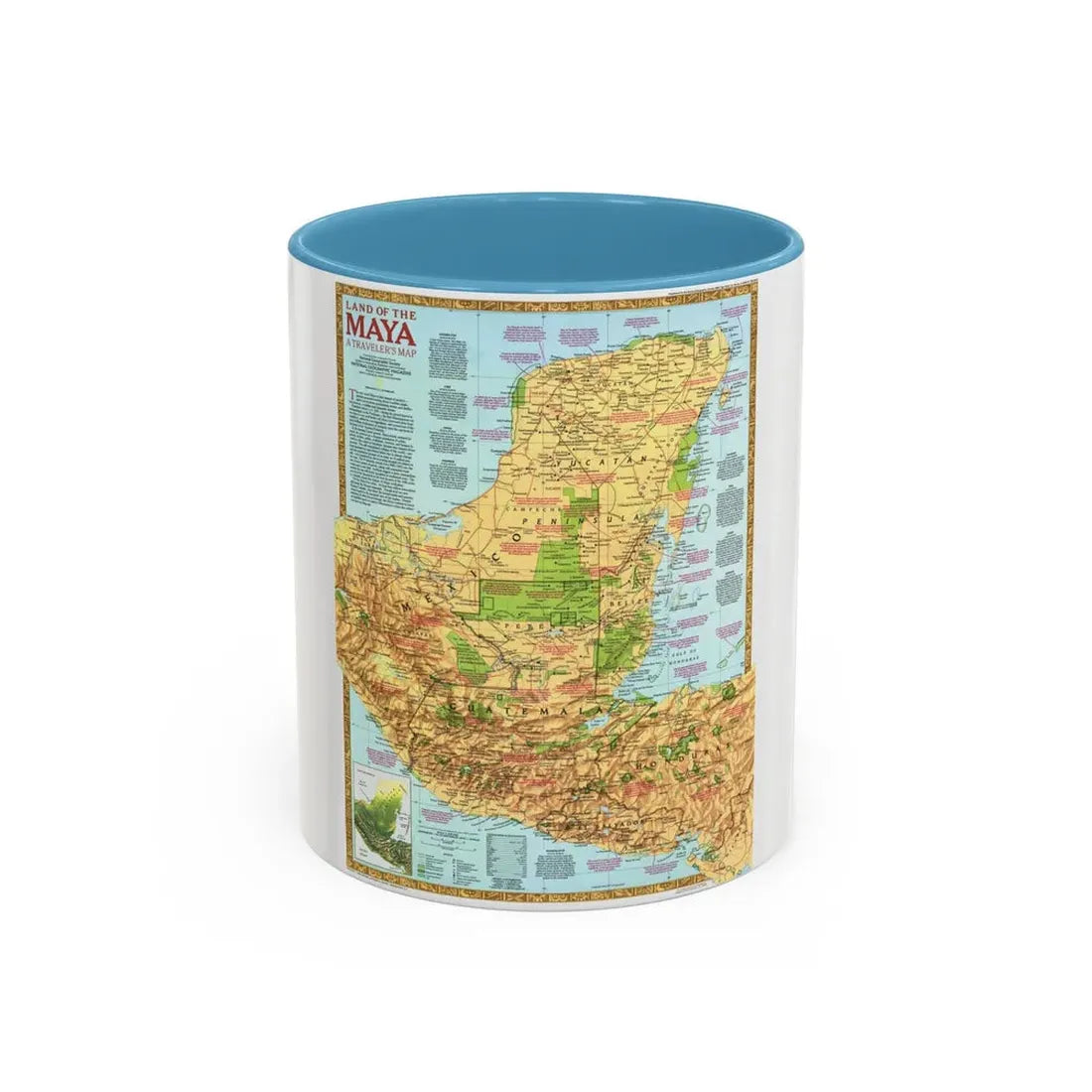 North America - Land of the Maya, A Traveller's Map (1990) (Map) Accent Coffee Mug 11oz Light Blue - Go Mug Yourself