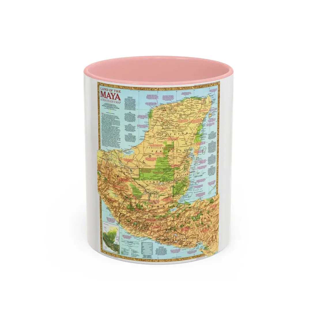 North America - Land of the Maya, A Traveller's Map (1990) (Map) Accent Coffee Mug 11oz Pink - Go Mug Yourself