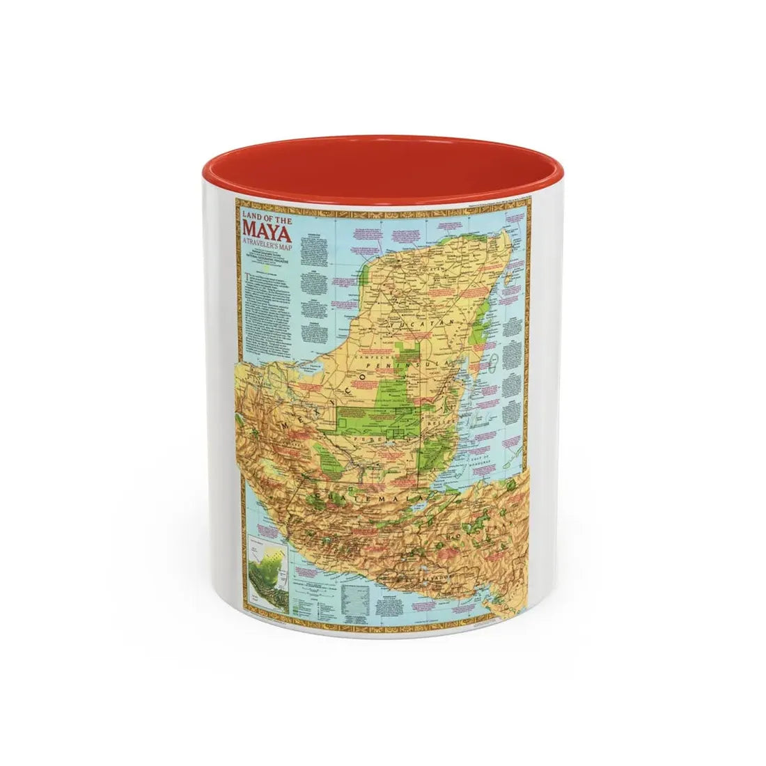 North America - Land of the Maya, A Traveller's Map (1990) (Map) Accent Coffee Mug 11oz Red - Go Mug Yourself