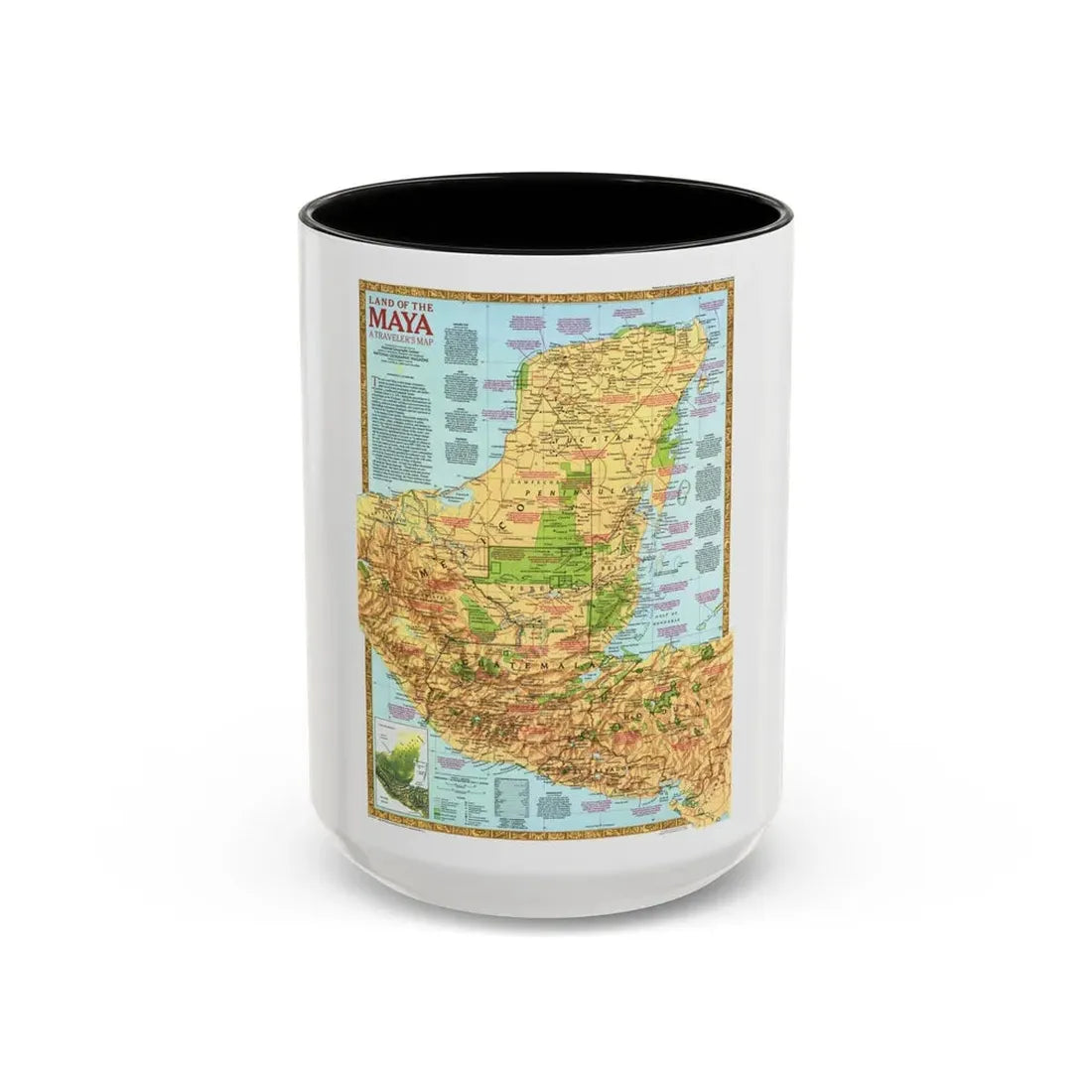 North America - Land of the Maya, A Traveller's Map (1990) (Map) Accent Coffee Mug 15oz Black - Go Mug Yourself
