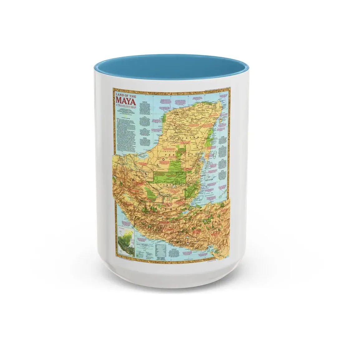 North America - Land of the Maya, A Traveller's Map (1990) (Map) Accent Coffee Mug 15oz Light Blue - Go Mug Yourself