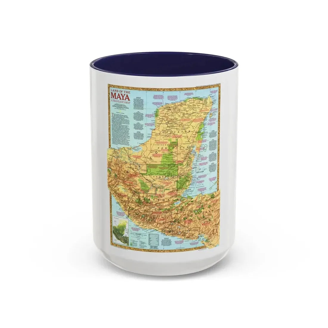 North America - Land of the Maya, A Traveller's Map (1990) (Map) Accent Coffee Mug 15oz Navy - Go Mug Yourself
