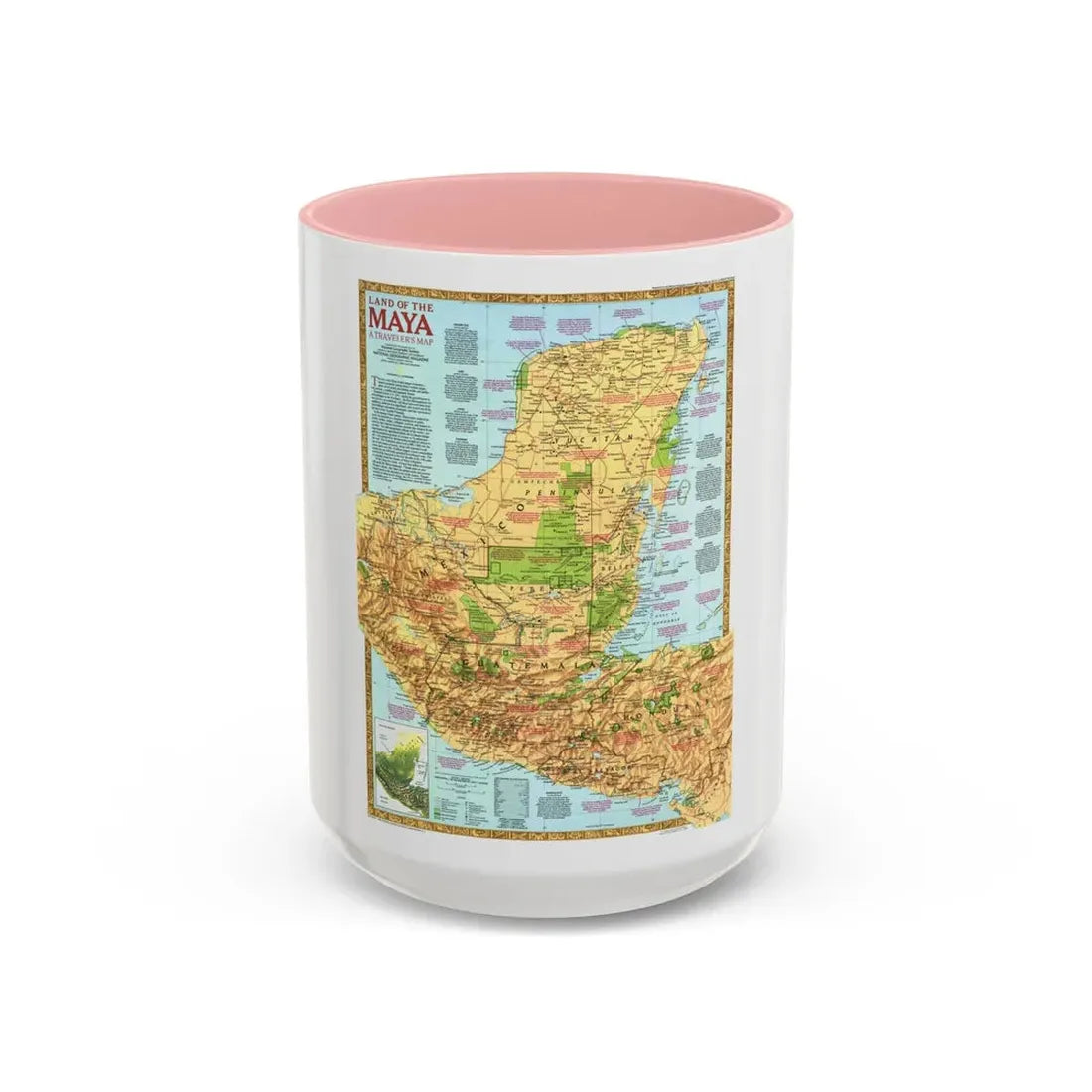 North America - Land of the Maya, A Traveller's Map (1990) (Map) Accent Coffee Mug 15oz Pink - Go Mug Yourself