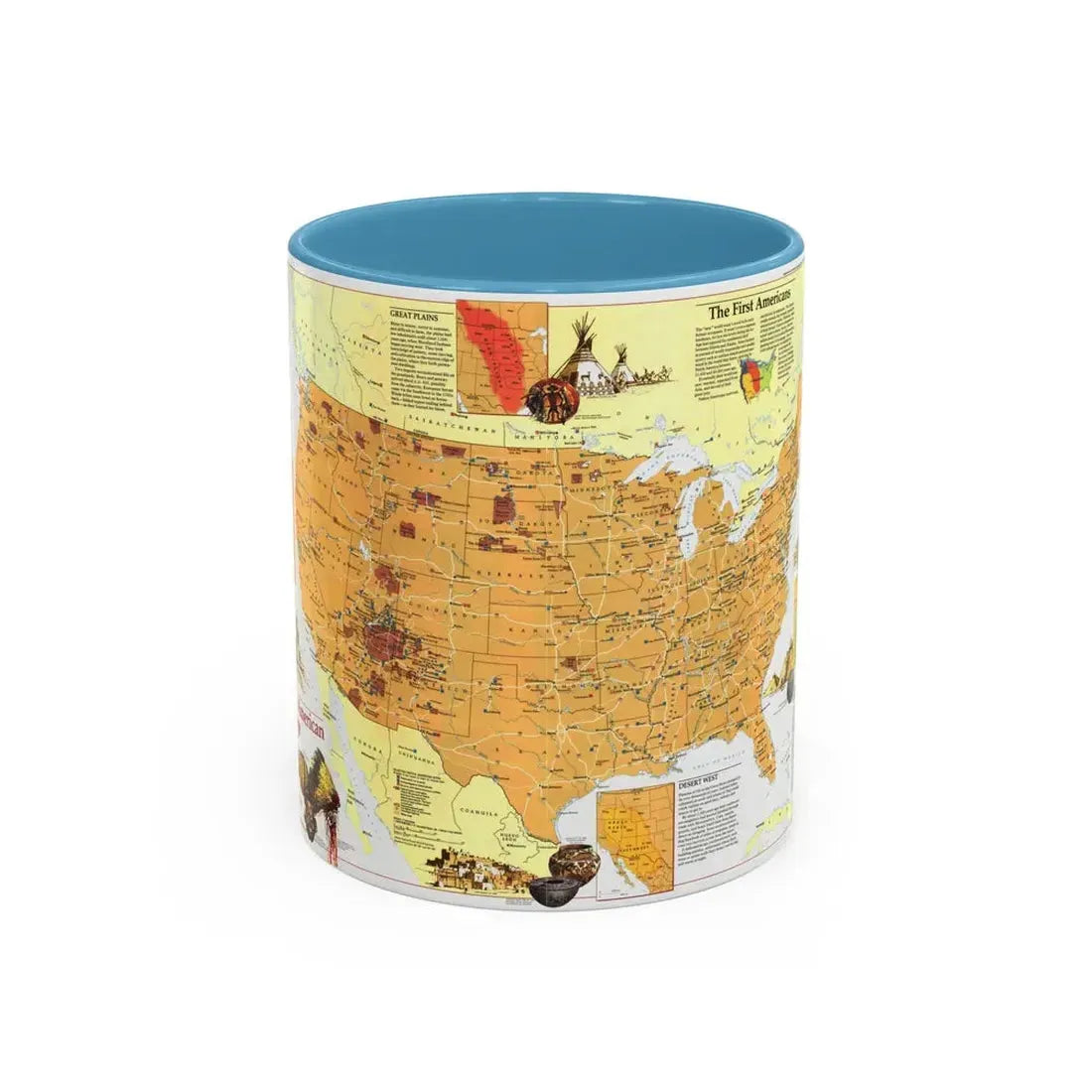 North America - Native American Heritage (1991) (Map) Accent Coffee Mug 11oz Light Blue - Go Mug Yourself