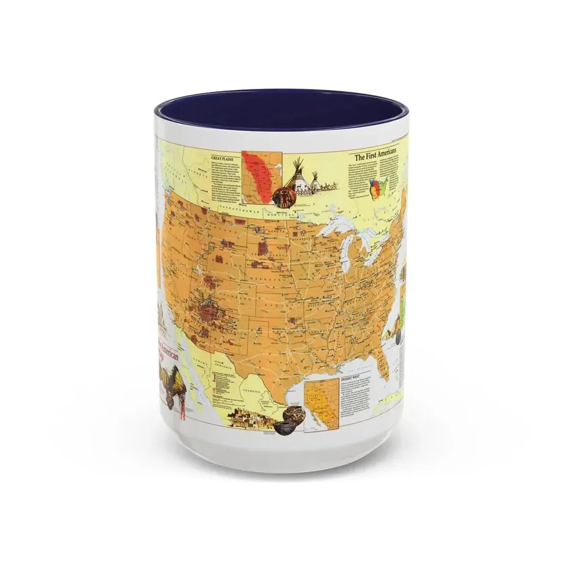 North America - Native American Heritage (1991) (Map) Accent Coffee Mug 15oz Navy - Go Mug Yourself