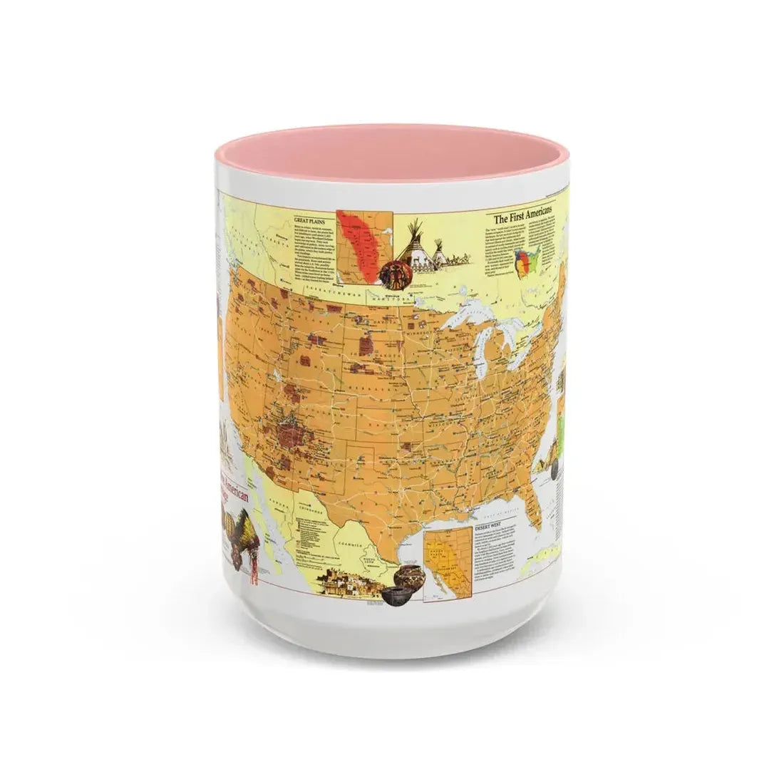 North America - Native American Heritage (1991) (Map) Accent Coffee Mug 15oz Pink - Go Mug Yourself