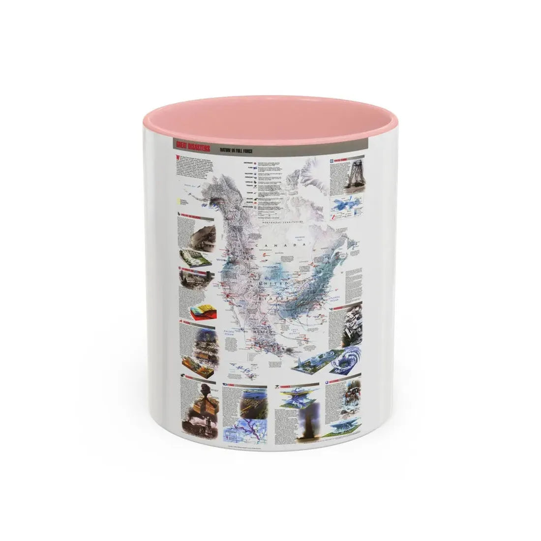 North America - Nature in Full Force (1998) (Map) Accent Coffee Mug 11oz Pink - Go Mug Yourself