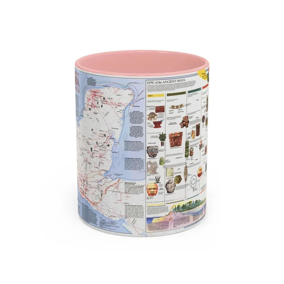 North America - The Ancient Maya World (1990) (Map) Accent Coffee Mug 11oz Pink - Go Mug Yourself