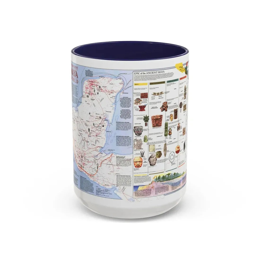 North America - The Ancient Maya World (1990) (Map) Accent Coffee Mug 15oz Navy - Go Mug Yourself