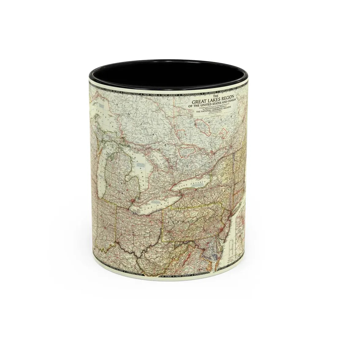 North America - The Great Lakes Region (1953) (Map) Accent Coffee Mug 11oz Black - Go Mug Yourself