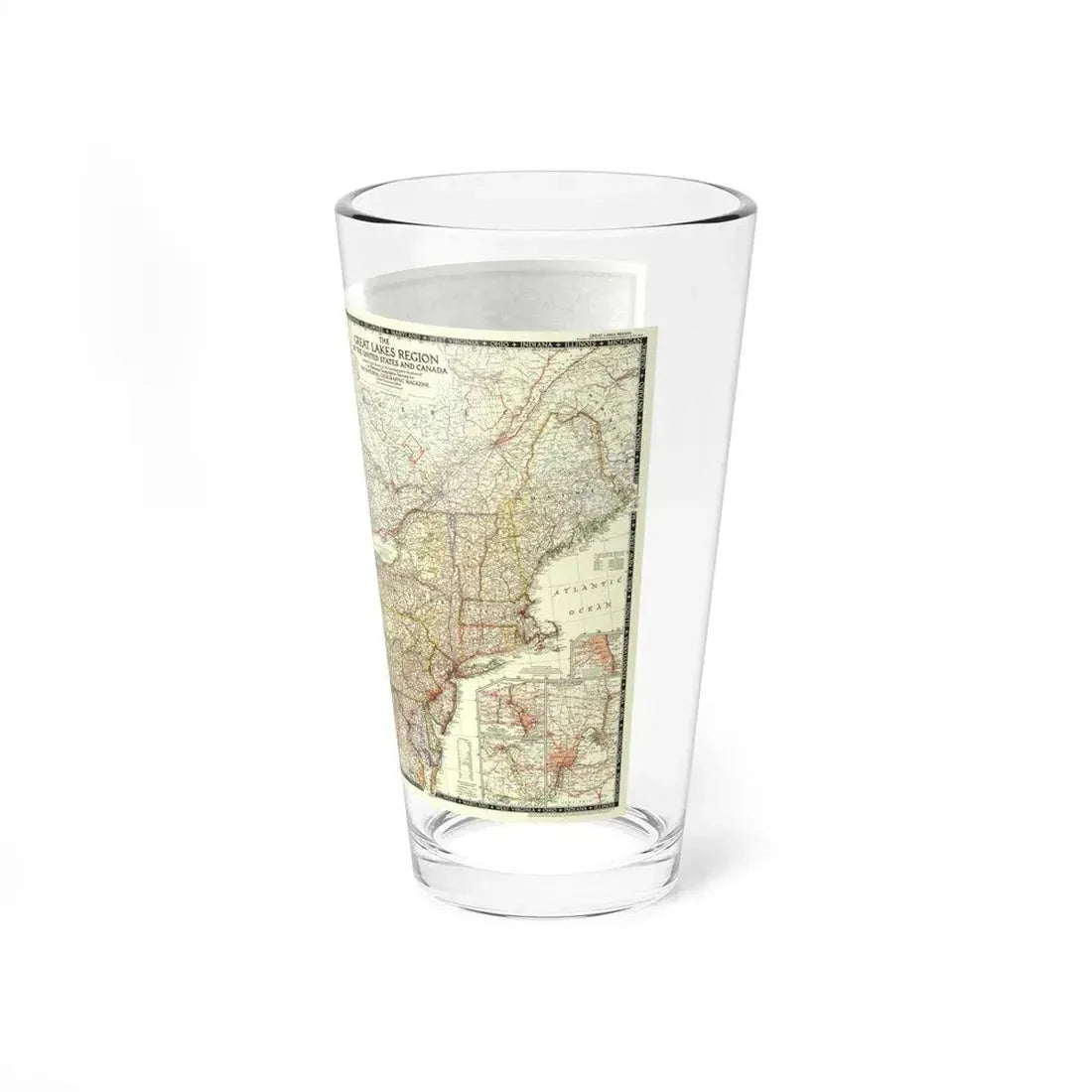 North America - The Great Lakes Region (1953) (Map) Pint Glass 16oz - Go Mug Yourself