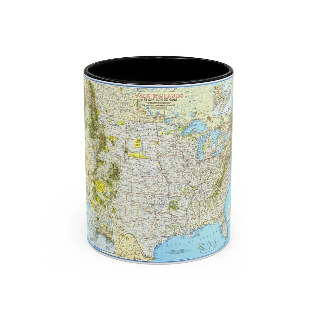 North America - Vacationlands (1966) (Map) Accent Coffee Mug 11oz Black - Go Mug Yourself