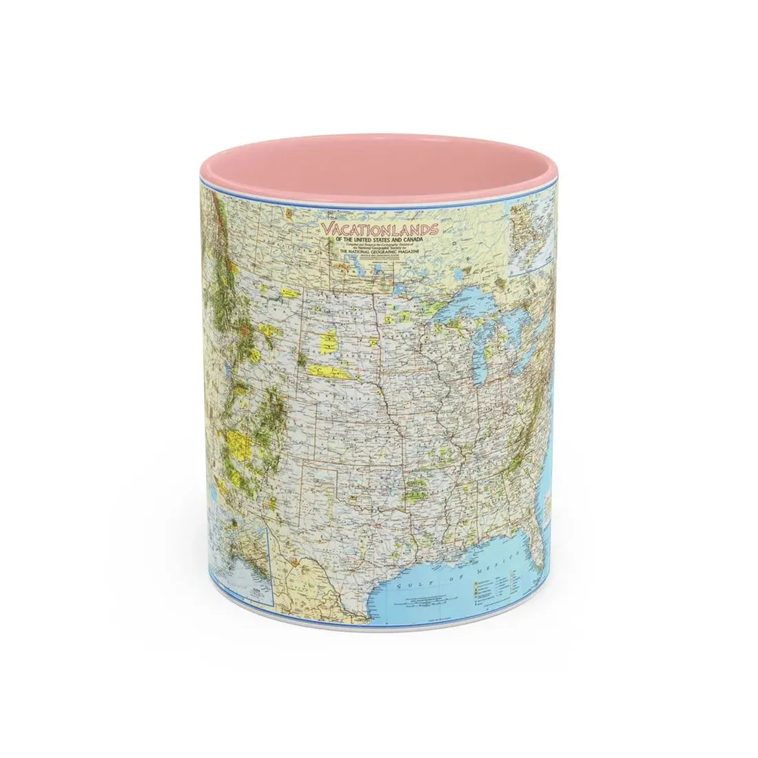 North America - Vacationlands (1966) (Map) Accent Coffee Mug 11oz Pink - Go Mug Yourself