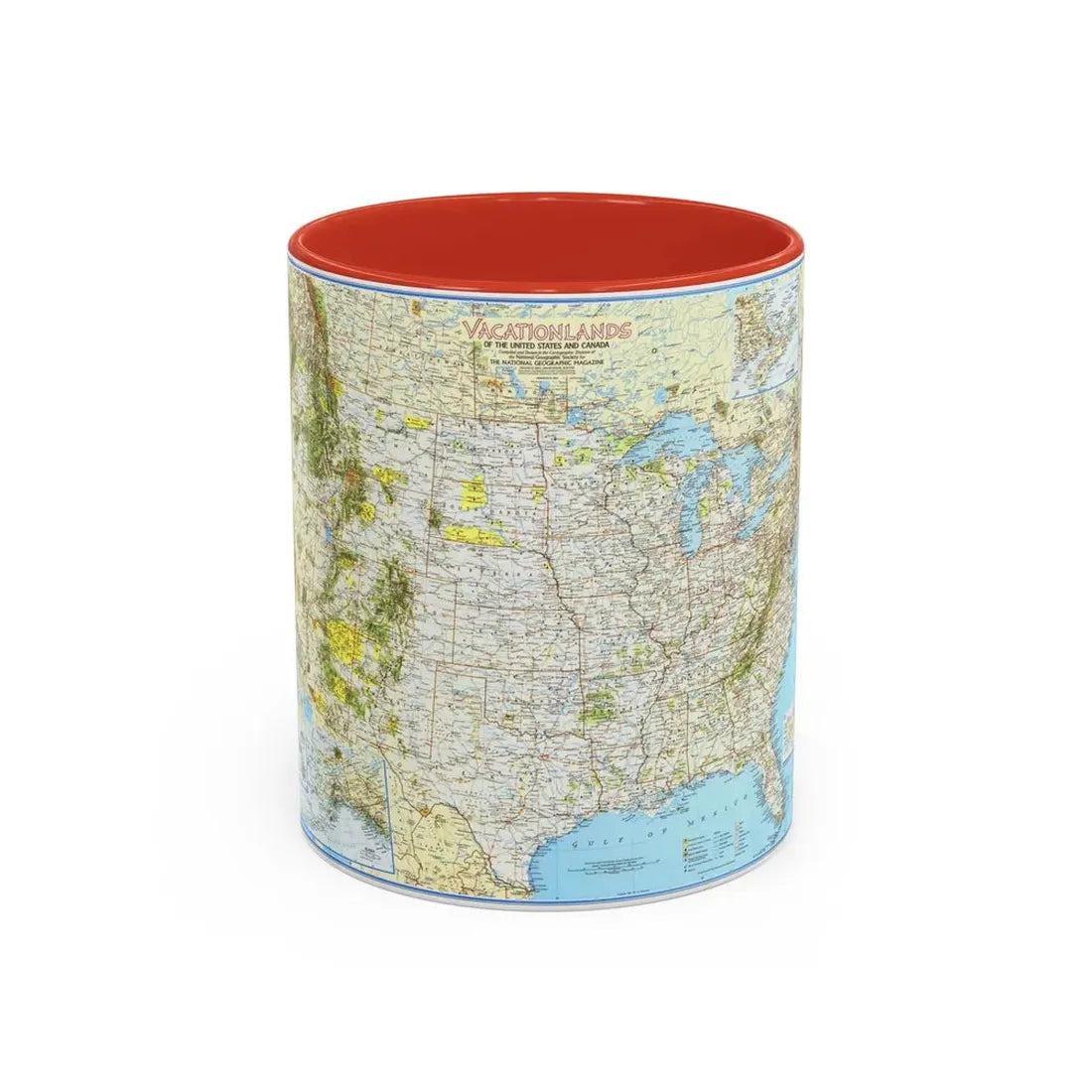 North America - Vacationlands (1966) (Map) Accent Coffee Mug 11oz Red - Go Mug Yourself