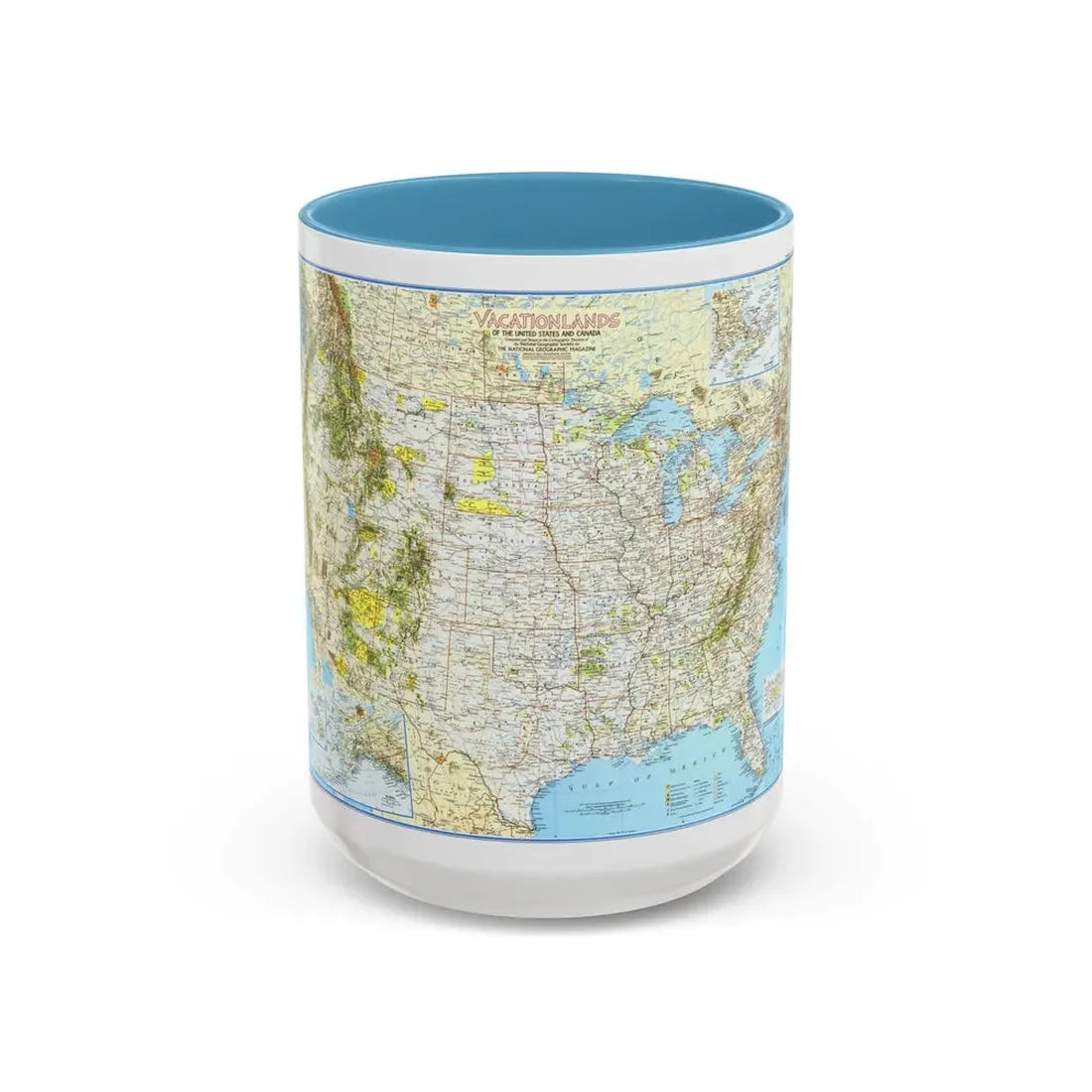 North America - Vacationlands (1966) (Map) Accent Coffee Mug 15oz Light Blue - Go Mug Yourself