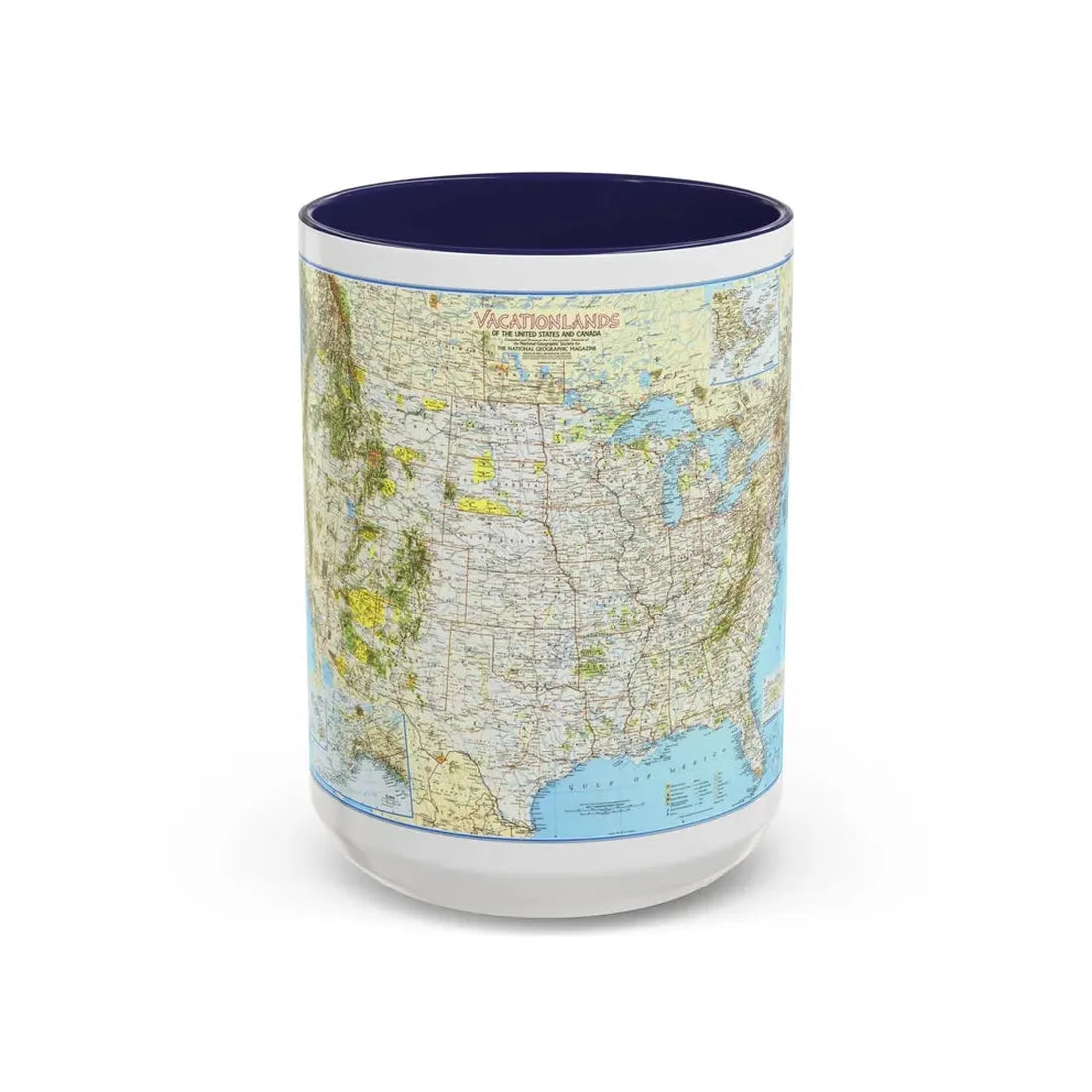 North America - Vacationlands (1966) (Map) Accent Coffee Mug 15oz Navy - Go Mug Yourself